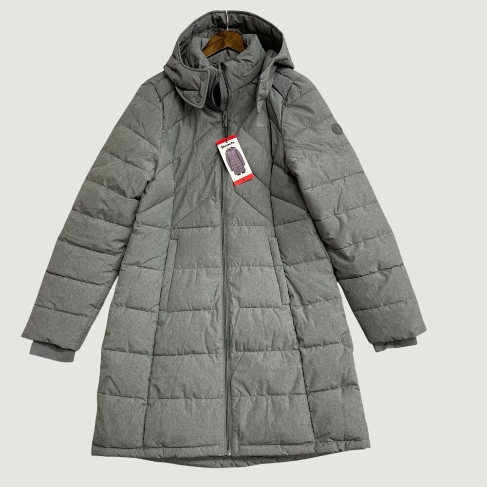 Bench Women's M Padded Long Puffer Jacket Gray Hooded Polyester  JCK128